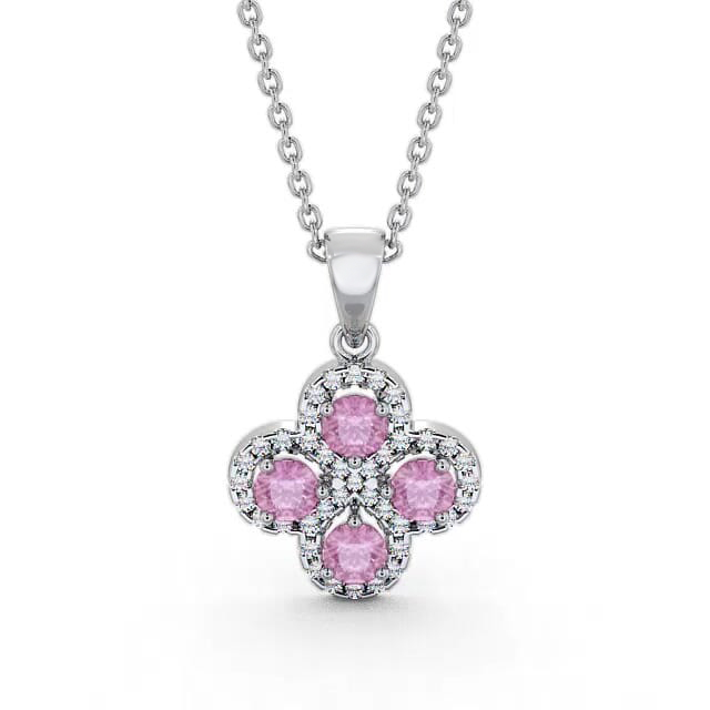 Cluster Pink Sapphire and Diamond 1.05ct Pendant 18K White Gold - Shania GEMPNT5_WG_PS_NECK