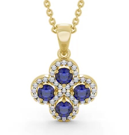 Cluster Blue Sapphire and Diamond 1.05ct Pendant 18K Yellow Gold GEMPNT5_YG_BS_THUMB1