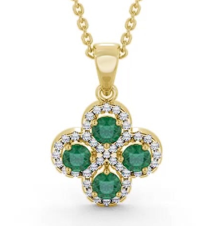 Cluster Emerald and Diamond 0.93ct Pendant 18K Yellow Gold GEMPNT5_YG_EM_THUMB1
