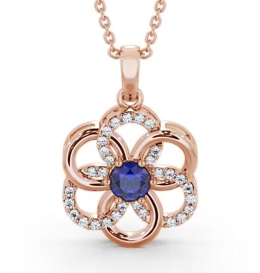 Floral Design Blue Sapphire and Diamond 0.91ct Pendant 18K Rose Gold GEMPNT60_RG_BS_THUMB2 