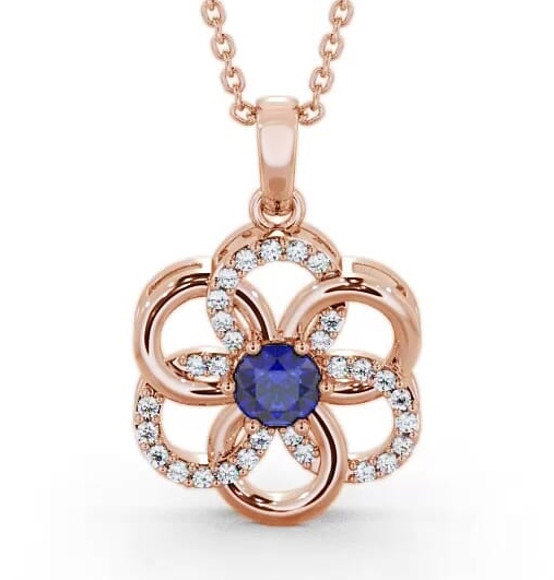 Floral Design Blue Sapphire and Diamond 0.91ct Pendant 18K Rose Gold GEMPNT60_RG_BS_THUMB1