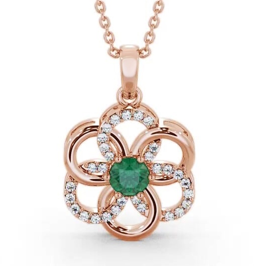 Floral Design Emerald and Diamond 0.74ct Pendant 9K Rose Gold GEMPNT60_RG_EM_THUMB1