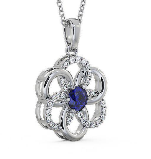 Floral Design Blue Sapphire and Diamond 0.91ct Pendant 18K White Gold GEMPNT60_WG_BS_THUMB1 