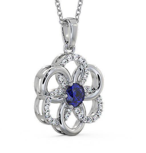Floral Design Blue Sapphire and Diamond 0.91ct Pendant 9K White Gold GEMPNT60_WG_BS_THUMB1 
