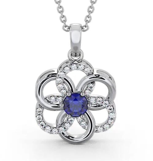 Floral Design Blue Sapphire and Diamond 0.91ct Pendant 9K White Gold GEMPNT60_WG_BS_THUMB1