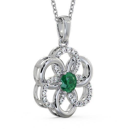Floral Design Emerald and Diamond 0.74ct Pendant 18K White Gold GEMPNT60_WG_EM_THUMB1 