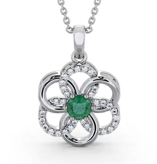 Floral Design Emerald and Diamond 0.74ct Pendant 18K White Gold GEMPNT60_WG_EM_THUMB1