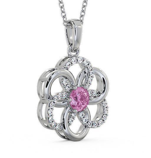 Floral Design Pink Sapphire and Diamond 0.91ct Pendant 18K White Gold GEMPNT60_WG_PS_THUMB1 