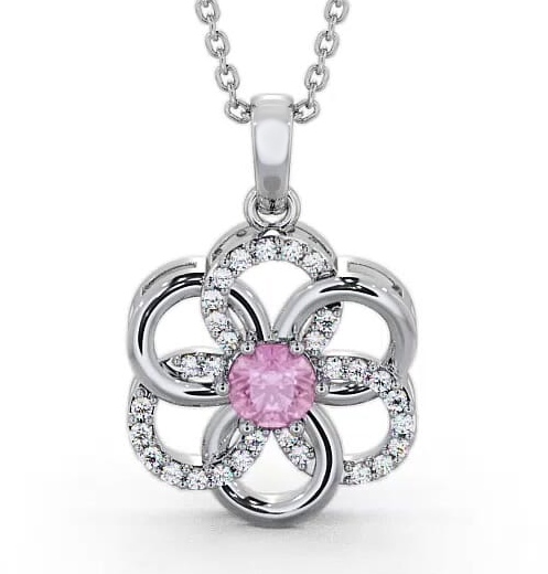 Floral Design Pink Sapphire and Diamond 0.91ct Pendant 18K White Gold GEMPNT60_WG_PS_THUMB1