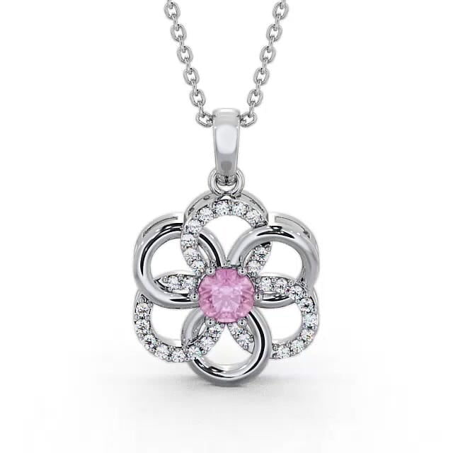 Floral Design Pink Sapphire and Diamond 0.91ct Pendant 18K White Gold - Kelsi GEMPNT60_WG_PS_NECK