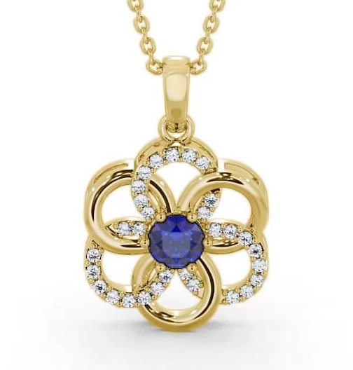 Floral Design Blue Sapphire and Diamond 0.91ct Pendant 9K Yellow Gold GEMPNT60_YG_BS_THUMB1