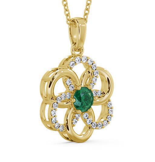 Floral Design Emerald and Diamond 0.74ct Pendant 9K Yellow Gold GEMPNT60_YG_EM_THUMB1 