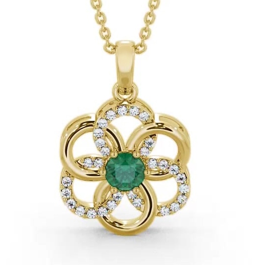Floral Design Emerald and Diamond 0.74ct Pendant 18K Yellow Gold GEMPNT60_YG_EM_THUMB1