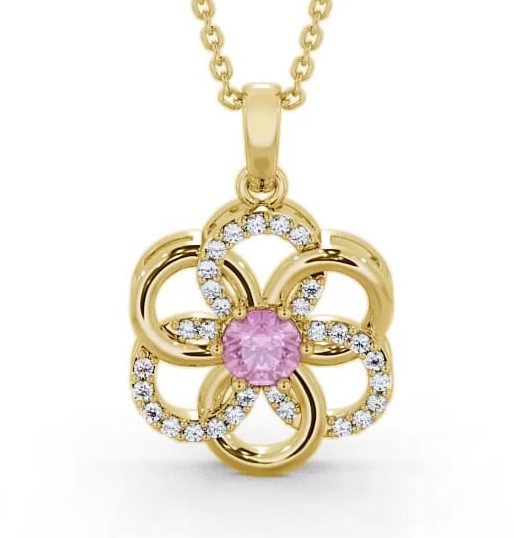 Floral Design Pink Sapphire and Diamond 0.91ct Pendant 18K Yellow Gold GEMPNT60_YG_PS_THUMB1