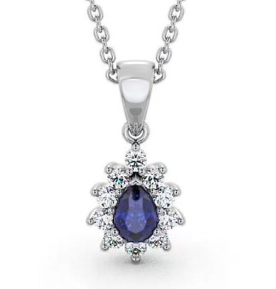 Cluster Blue Sapphire and Diamond 0.85ct Pendant 9K White Gold GEMPNT6_WG_BS_THUMB1
