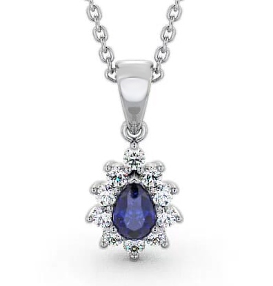 Cluster Blue Sapphire and Diamond 0.85ct Pendant 9K White Gold GEMPNT6_WG_BS_THUMB2 