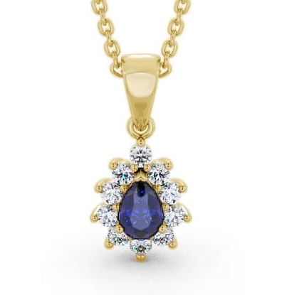 Cluster Blue Sapphire and Diamond 0.85ct Pendant 9K Yellow Gold GEMPNT6_YG_BS_THUMB1