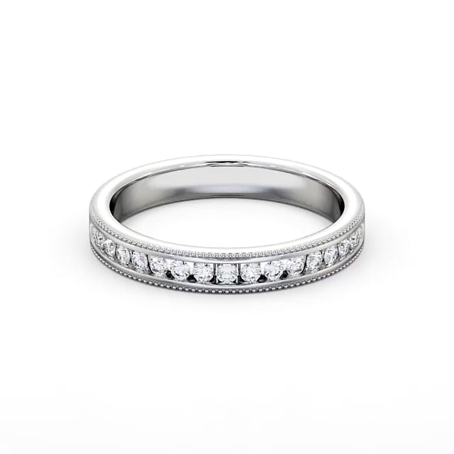 Vintage Half Eternity Round Diamond Ring 18K White Gold - Kingsley HE33_WG_HAND