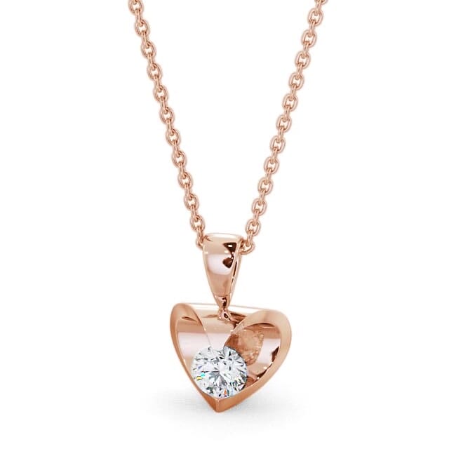 Round Solitaire Diamond Heart Pendant 9K Rose Gold - Adalyn PNT10_RG_NECK