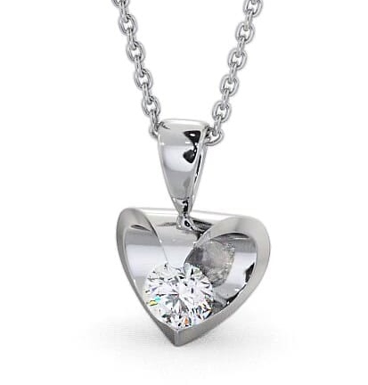 Round Solitaire Diamond Heart Design Pendant 9K White Gold PNT10_WG_THUMB2 