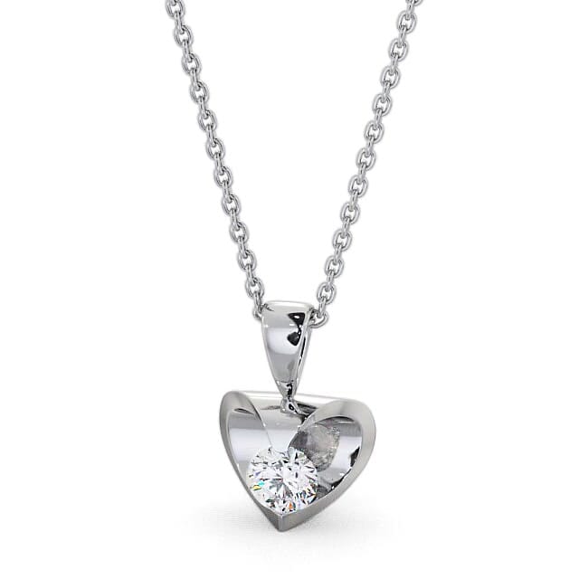 Round Solitaire Diamond Heart Pendant 9K White Gold - Adalyn PNT10_WG_NECK