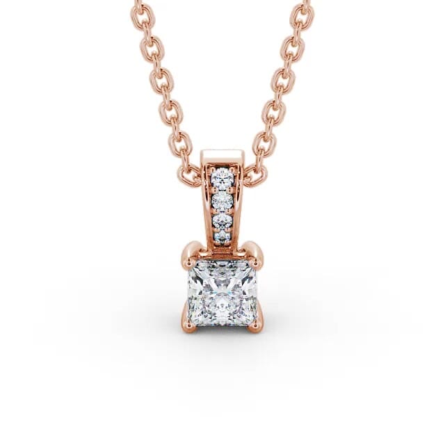 Princess Solitaire Four Claw Stud Diamond Pendant 18K Rose Gold - Jaylah PNT114_RG_NECK