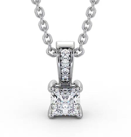 Princess Solitaire Four Claw Stud Diamond Pendant with Diamond Set Bail 9K White Gold PNT114_WG_THUMB2 