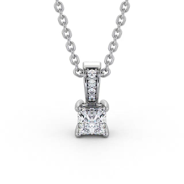 Princess Solitaire Four Claw Stud Diamond Pendant 18K White Gold - Jaylah PNT114_WG_NECK