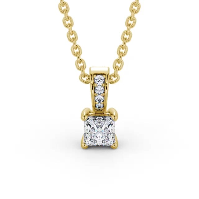Princess Solitaire Four Claw Stud Diamond Pendant 18K Yellow Gold - Jaylah PNT114_YG_NECK