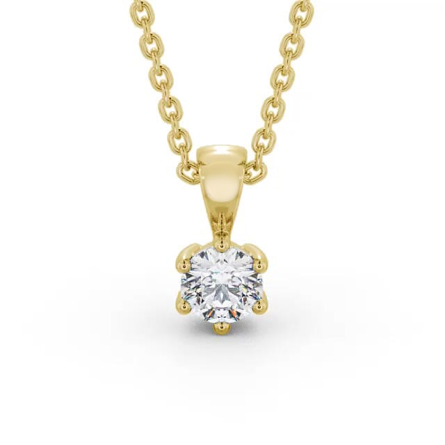 Round Solitaire Six Claw Stud Diamond Pendant 18K Yellow Gold - Saron PNT115_YG_NECK