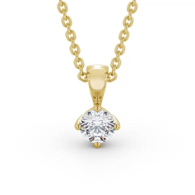 Round Solitaire Four Claw Stud Diamond Pendant 18K Yellow Gold - Zanaya PNT116_YG_NECK