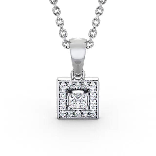 Halo Princess Diamond Pendant 18K White Gold - Miranda PNT119_WG_NECK