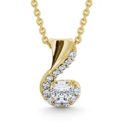 Drop Round Diamond Swirl Design Pendant 18K Yellow Gold PNT11_YG_THUMB1