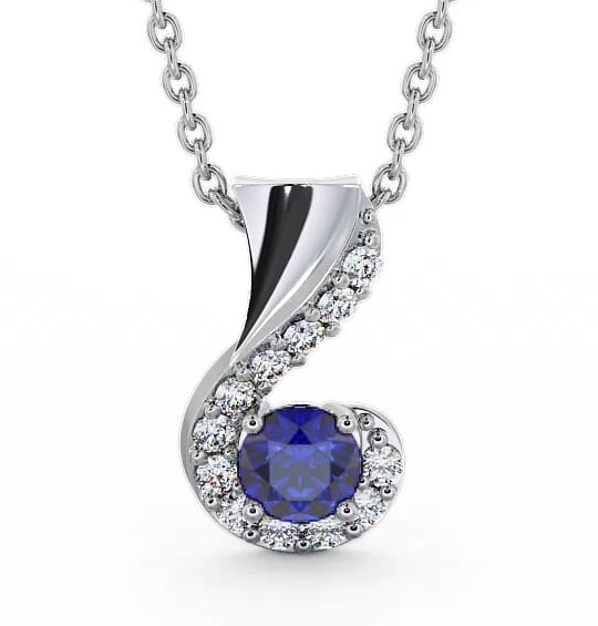 Drop Style Blue Sapphire and Diamond 0.89ct Pendant 18K White Gold PNT11GEM_WG_BS_THUMB1