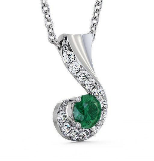 Drop Style Emerald and Diamond 0.72ct Pendant 18K White Gold PNT11GEM_WG_EM_THUMB1 