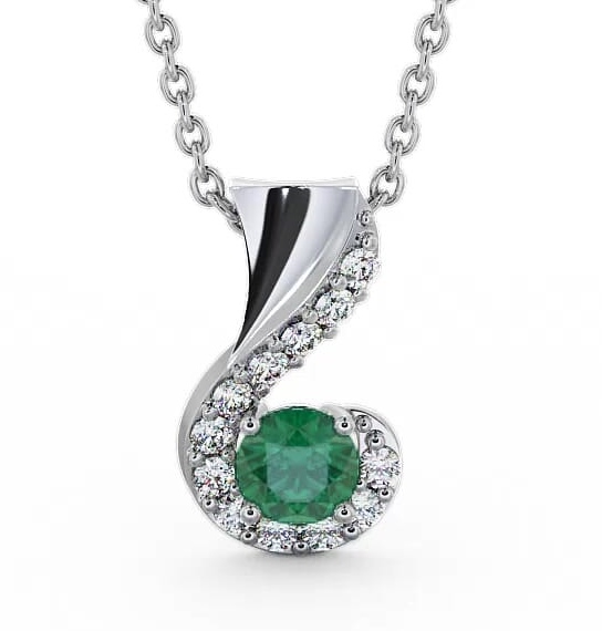 Drop Style Emerald and Diamond 0.72ct Pendant 18K White Gold PNT11GEM_WG_EM_THUMB1