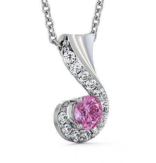Drop Style Pink Sapphire and Diamond 0.89ct Pendant 18K White Gold PNT11GEM_WG_PS_THUMB1 