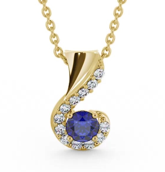 Drop Style Blue Sapphire and Diamond 0.89ct Pendant 9K Yellow Gold PNT11GEM_YG_BS_THUMB1