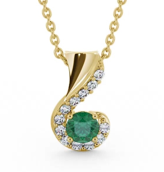 Drop Style Emerald and Diamond 0.72ct Pendant 9K Yellow Gold PNT11GEM_YG_EM_THUMB1