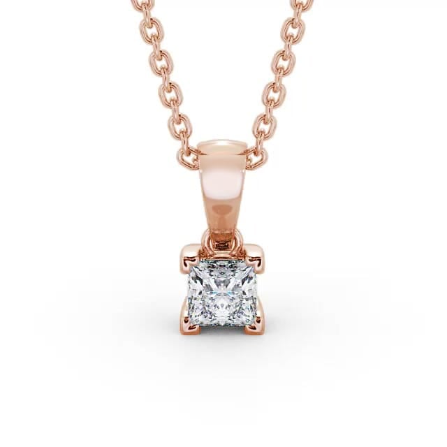 Princess Solitaire Four Claw Stud Diamond Pendant 9K Rose Gold - Aniah PNT120_RG_NECK