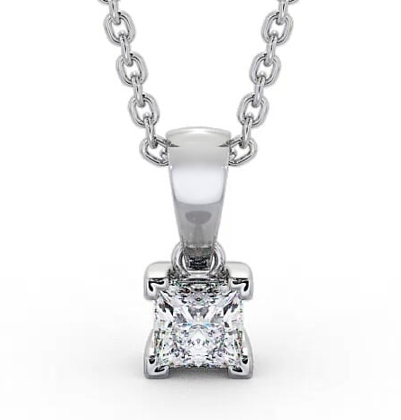 Princess Solitaire Four Claw Stud Diamond Contemporary Pendant 9K White Gold PNT120_WG_THUMB2 