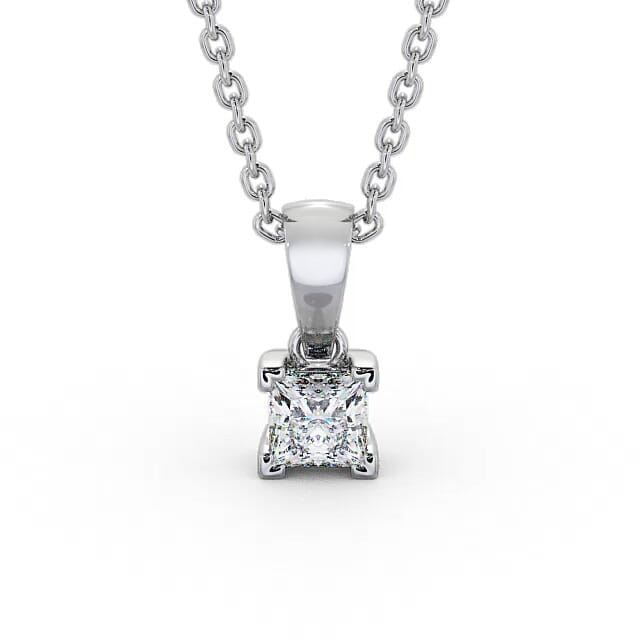 Princess Solitaire Four Claw Stud Diamond Pendant 18K White Gold - Aniah PNT120_WG_NECK