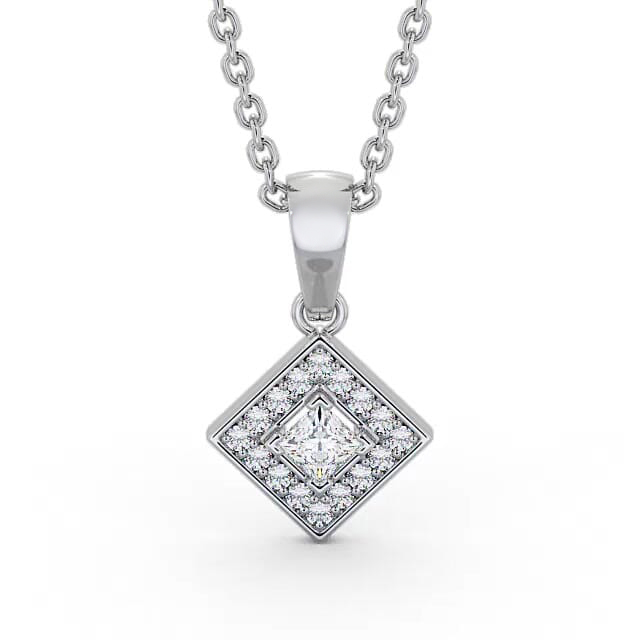 Halo Round Diamond Pendant 18K White Gold - Lavinia PNT121_WG_NECK