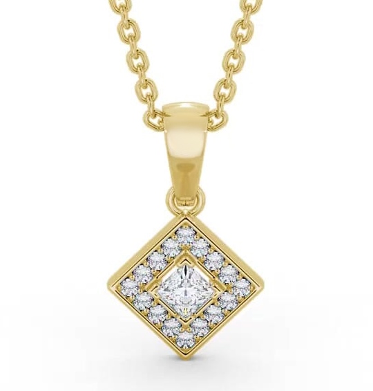 Halo Round Diamond Rotated Square Pendant 18K Yellow Gold PNT121_YG_THUMB2 
