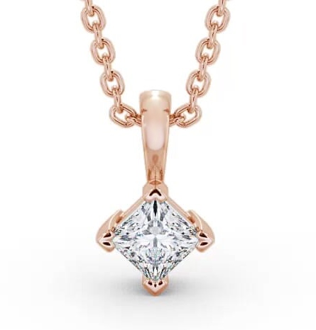 Princess Solitaire Four Claw Stud Rotated Design Pendant 18K Rose Gold PNT122_RG_THUMB1
