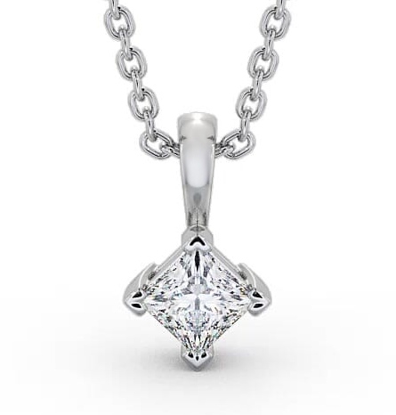 Princess Solitaire Four Claw Stud Rotated Design Pendant 9K White Gold PNT122_WG_THUMB1