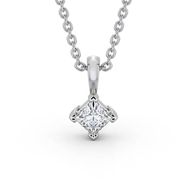 Princess Solitaire Four Claw Stud Diamond Pendant 18K White Gold - Leana PNT122_WG_NECK