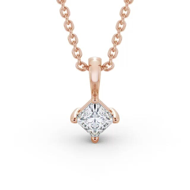 Princess Solitaire Four Claw Stud Diamond Pendant 18K Rose Gold - Elsy PNT123_RG_NECK