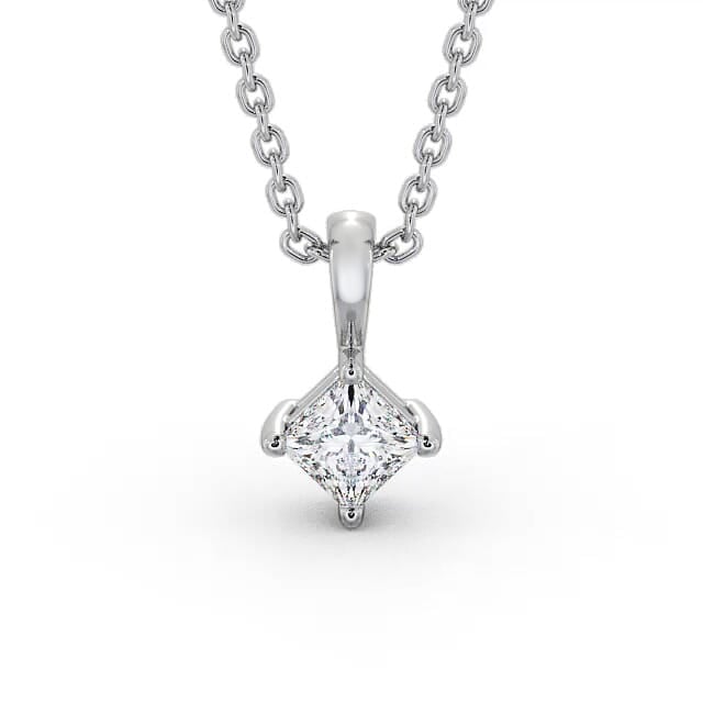 Princess Solitaire Four Claw Stud Diamond Pendant 9K White Gold - Elsy PNT123_WG_NECK