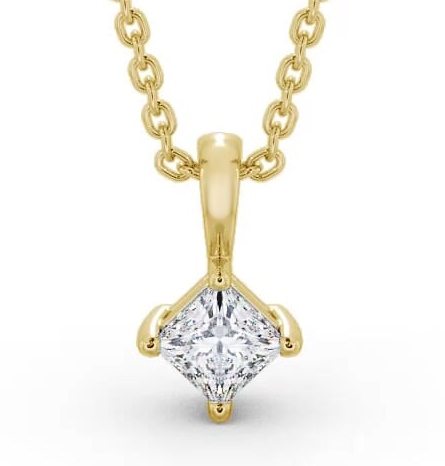 Princess Solitaire Four Claw Stud Rotated Pendant 18K Yellow Gold PNT123_YG_THUMB2 